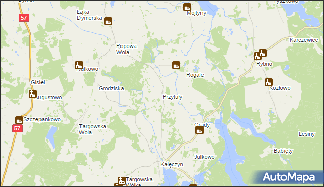 mapa Przytuły gmina Dźwierzuty, Przytuły gmina Dźwierzuty na mapie Targeo