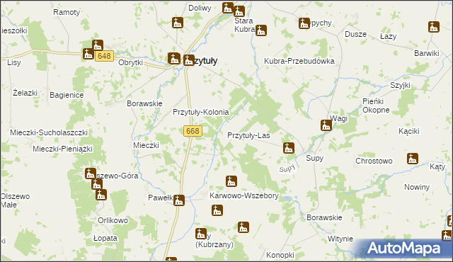 mapa Przytuły-Las, Przytuły-Las na mapie Targeo