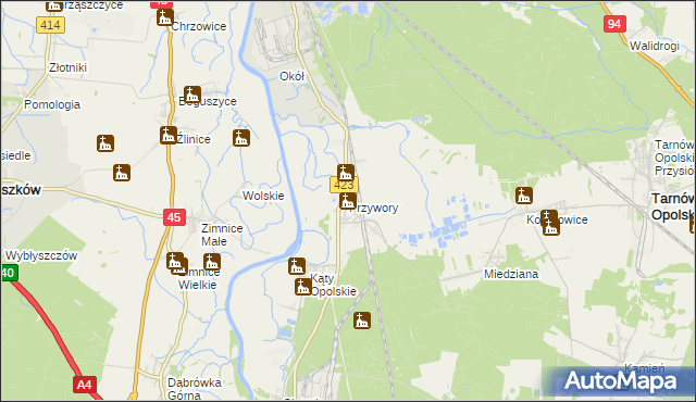 mapa Przywory gmina Tarnów Opolski, Przywory gmina Tarnów Opolski na mapie Targeo