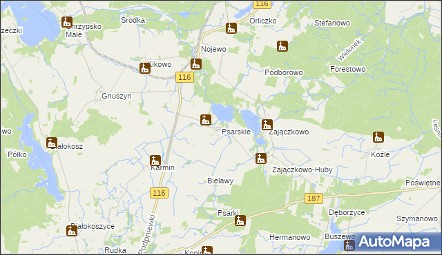 mapa Psarskie gmina Pniewy, Psarskie gmina Pniewy na mapie Targeo