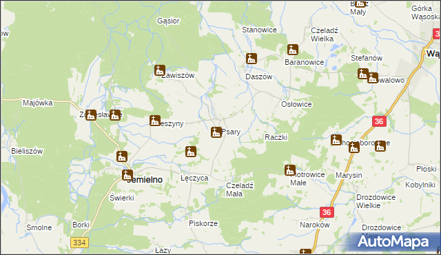 mapa Psary gmina Jemielno, Psary gmina Jemielno na mapie Targeo