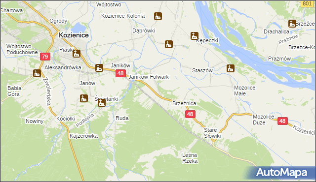 mapa Psary gmina Kozienice, Psary gmina Kozienice na mapie Targeo