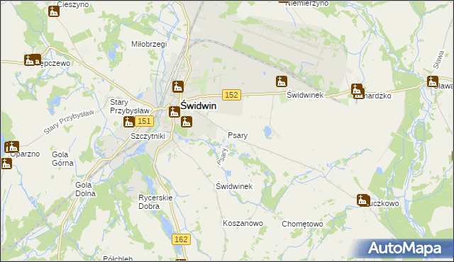 mapa Psary gmina Świdwin, Psary gmina Świdwin na mapie Targeo