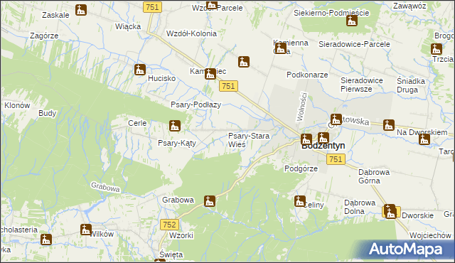 mapa Psary-Stara Wieś gmina Bodzentyn, Psary-Stara Wieś gmina Bodzentyn na mapie Targeo