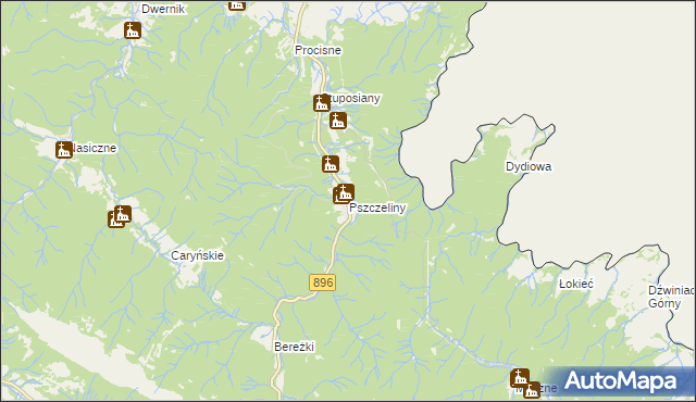 mapa Pszczeliny, Pszczeliny na mapie Targeo