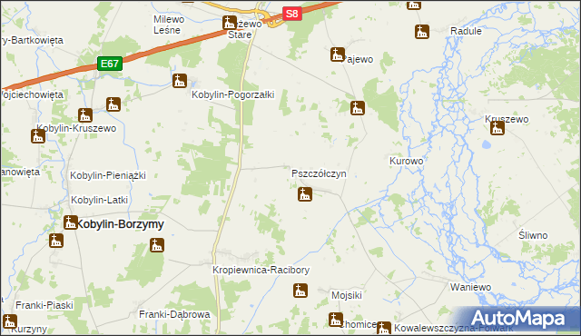 mapa Pszczółczyn gmina Kobylin-Borzymy, Pszczółczyn gmina Kobylin-Borzymy na mapie Targeo