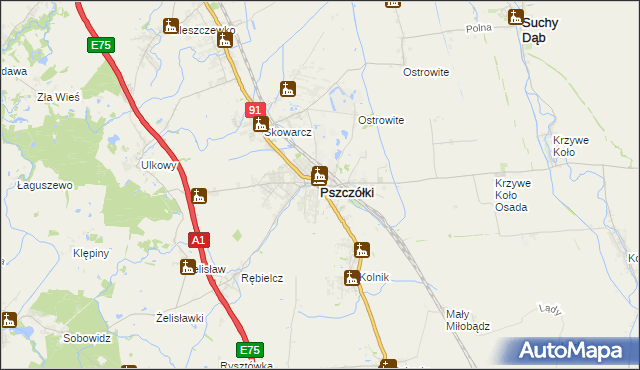 mapa Pszczółki powiat gdański, Pszczółki powiat gdański na mapie Targeo