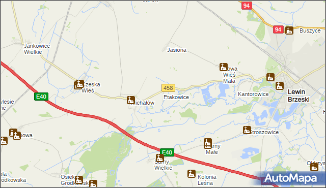 mapa Ptakowice gmina Lewin Brzeski, Ptakowice gmina Lewin Brzeski na mapie Targeo