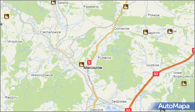 mapa Pustelnik gmina Marciszów, Pustelnik gmina Marciszów na mapie Targeo