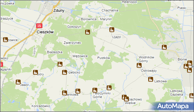 mapa Pustków gmina Cieszków, Pustków gmina Cieszków na mapie Targeo