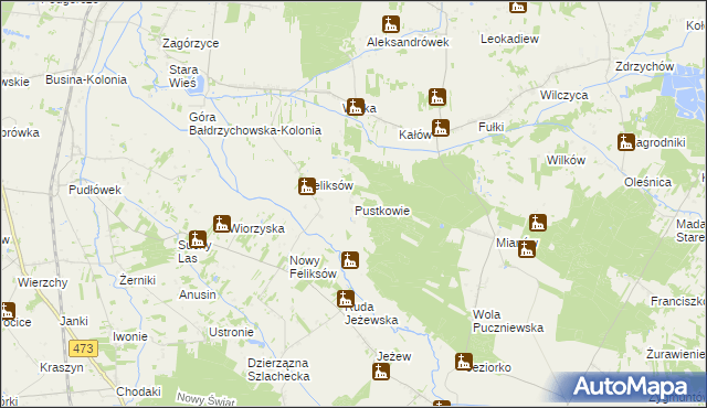 mapa Pustkowie gmina Poddębice, Pustkowie gmina Poddębice na mapie Targeo