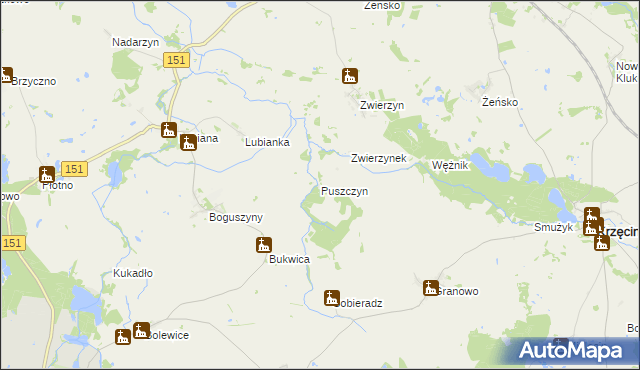 mapa Puszczyn gmina Pełczyce, Puszczyn gmina Pełczyce na mapie Targeo