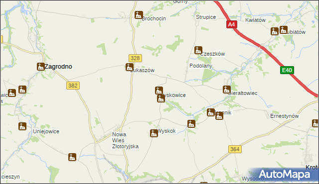 mapa Pyskowice gmina Złotoryja, Pyskowice gmina Złotoryja na mapie Targeo