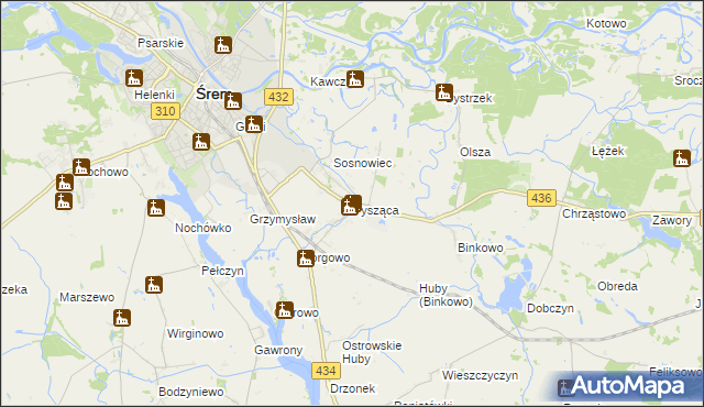 mapa Pysząca gmina Śrem, Pysząca gmina Śrem na mapie Targeo