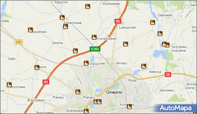 mapa Pyszczyn gmina Gniezno, Pyszczyn gmina Gniezno na mapie Targeo