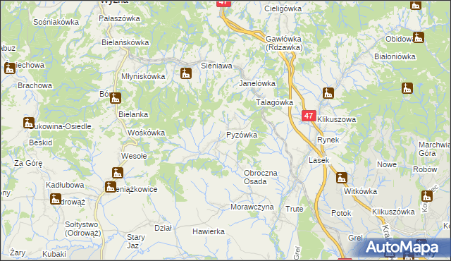 mapa Pyzówka, Pyzówka na mapie Targeo