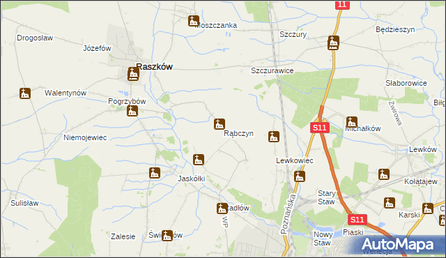 mapa Rąbczyn gmina Raszków, Rąbczyn gmina Raszków na mapie Targeo