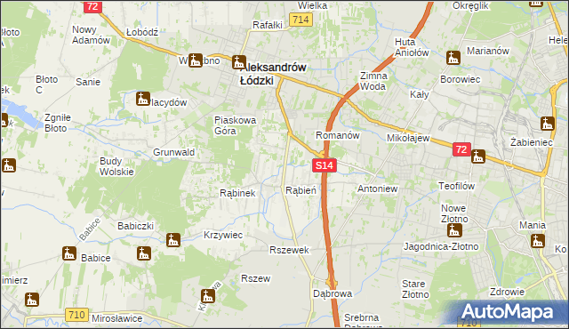 mapa Rąbień AB, Rąbień AB na mapie Targeo