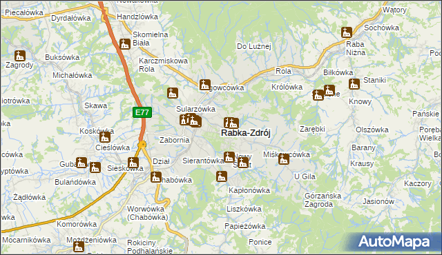 mapa Rabka-Zdrój, Rabka-Zdrój na mapie Targeo