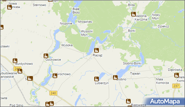 mapa Raciąż gmina Tuchola, Raciąż gmina Tuchola na mapie Targeo