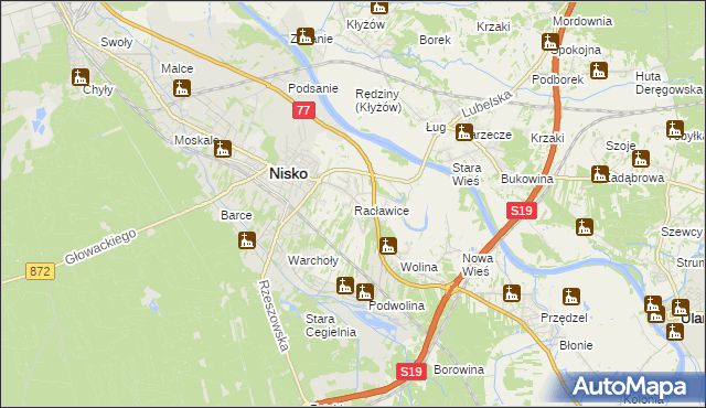 mapa Racławice gmina Nisko, Racławice gmina Nisko na mapie Targeo