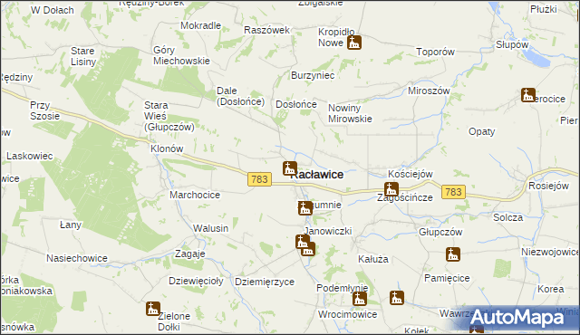 mapa Racławice powiat miechowski, Racławice powiat miechowski na mapie Targeo