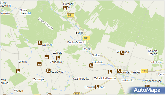 mapa Raczki gmina Sarnaki, Raczki gmina Sarnaki na mapie Targeo