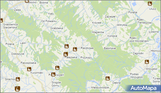 mapa Raczkowa gmina Sanok, Raczkowa gmina Sanok na mapie Targeo