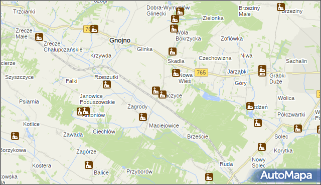 mapa Raczyce gmina Gnojno, Raczyce gmina Gnojno na mapie Targeo