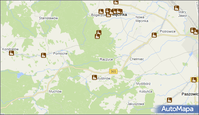 mapa Raczyce gmina Męcinka, Raczyce gmina Męcinka na mapie Targeo