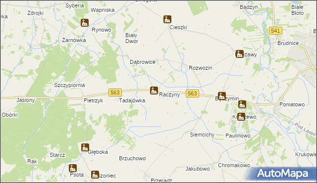 mapa Raczyny gmina Żuromin, Raczyny gmina Żuromin na mapie Targeo