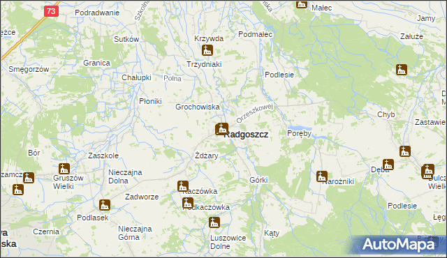 mapa Radgoszcz powiat dąbrowski, Radgoszcz powiat dąbrowski na mapie Targeo