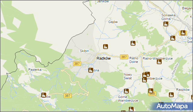mapa Radków powiat kłodzki, Radków powiat kłodzki na mapie Targeo