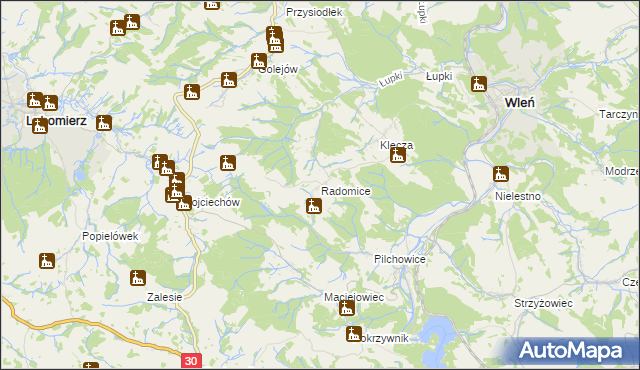 mapa Radomice gmina Wleń, Radomice gmina Wleń na mapie Targeo