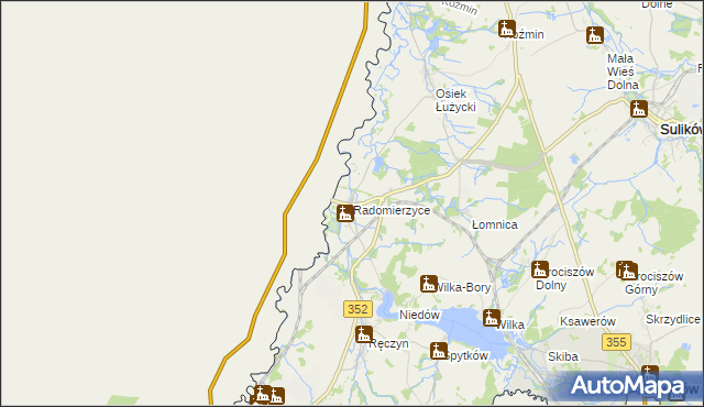 mapa Radomierzyce gmina Zgorzelec, Radomierzyce gmina Zgorzelec na mapie Targeo