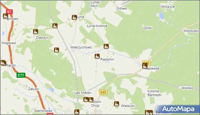 mapa Radomin gmina Nidzica, Radomin gmina Nidzica na mapie Targeo