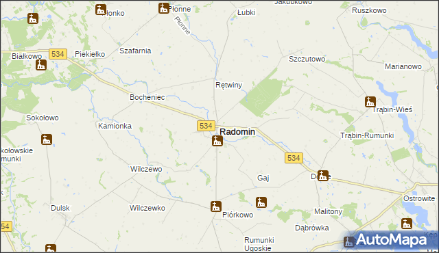 mapa Radomin powiat golubsko-dobrzyński, Radomin powiat golubsko-dobrzyński na mapie Targeo