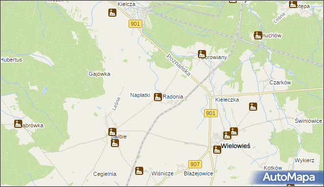 mapa Radonia gmina Wielowieś, Radonia gmina Wielowieś na mapie Targeo
