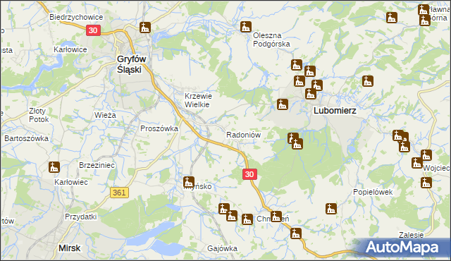 mapa Radoniów, Radoniów na mapie Targeo