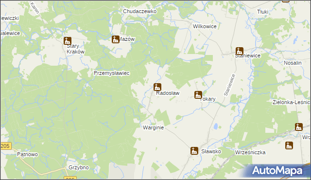 mapa Radosław gmina Sławno, Radosław gmina Sławno na mapie Targeo