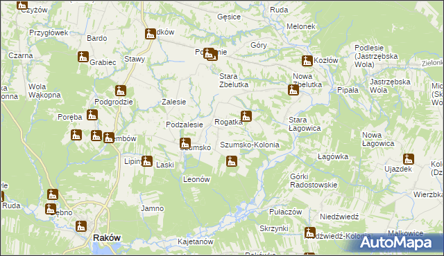 mapa Radostów gmina Raków, Radostów gmina Raków na mapie Targeo