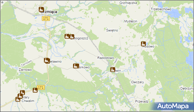 mapa Radostowo gmina Grzmiąca, Radostowo gmina Grzmiąca na mapie Targeo