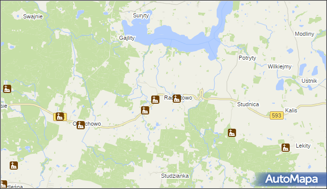 mapa Radostowo gmina Jeziorany, Radostowo gmina Jeziorany na mapie Targeo