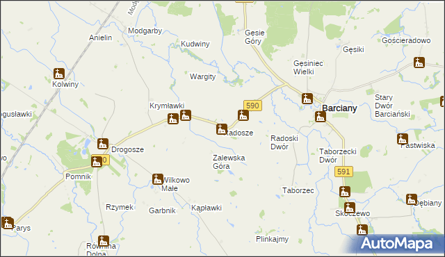 mapa Radosze gmina Barciany, Radosze gmina Barciany na mapie Targeo