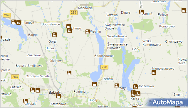 mapa Radoszewice gmina Babiak, Radoszewice gmina Babiak na mapie Targeo