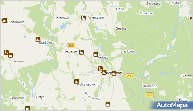 mapa Radusz gmina Kołczygłowy, Radusz gmina Kołczygłowy na mapie Targeo