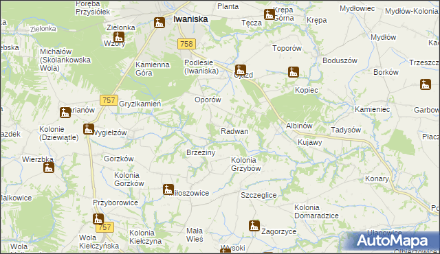 mapa Radwan gmina Iwaniska, Radwan gmina Iwaniska na mapie Targeo