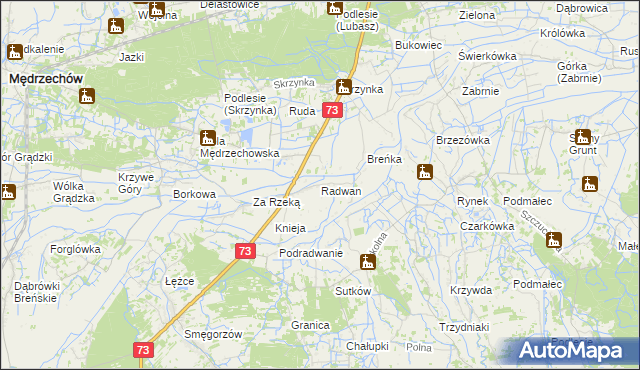 mapa Radwan gmina Szczucin, Radwan gmina Szczucin na mapie Targeo