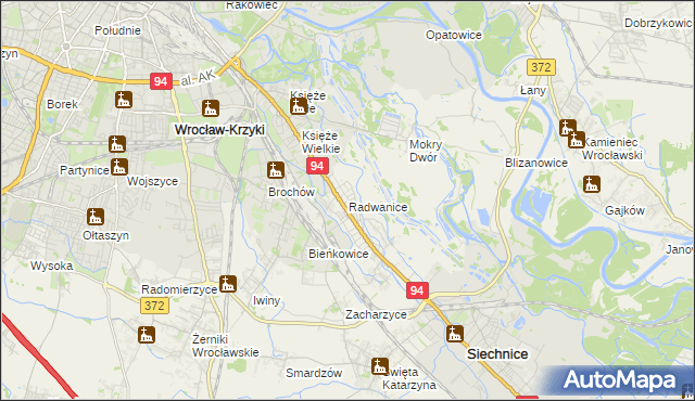 mapa Radwanice gmina Siechnice, Radwanice gmina Siechnice na mapie Targeo