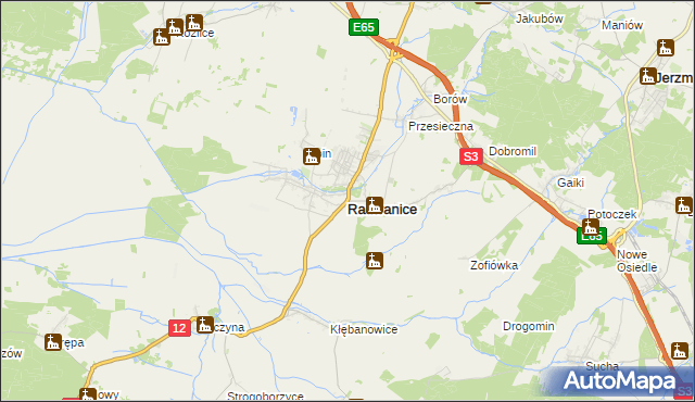 mapa Radwanice powiat polkowicki, Radwanice powiat polkowicki na mapie Targeo